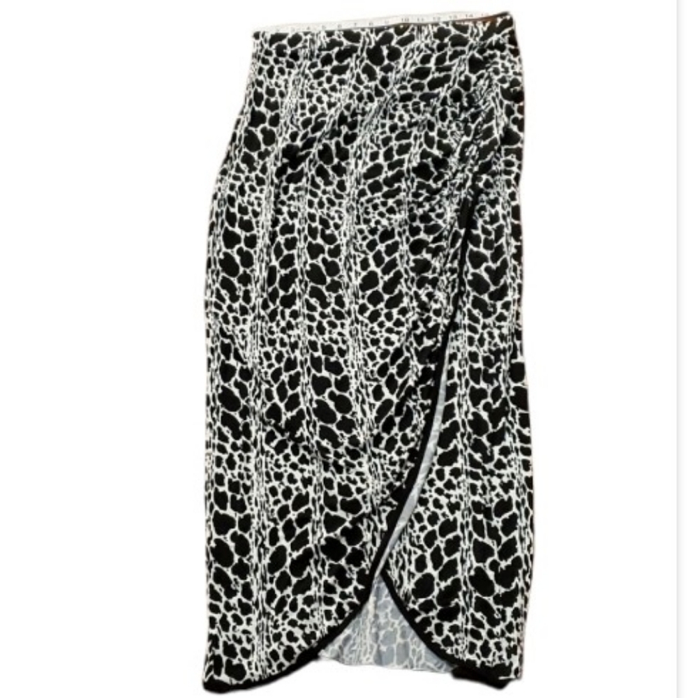 Worthington Skirt Womens Size L black White Maxi faux wrap